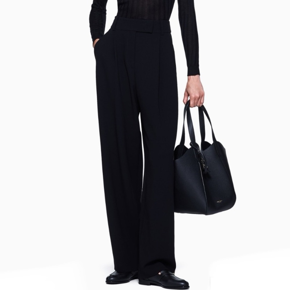 Giorgio Armani Single Pleat Trousers Pants Stretch Virgin Wool Black 46